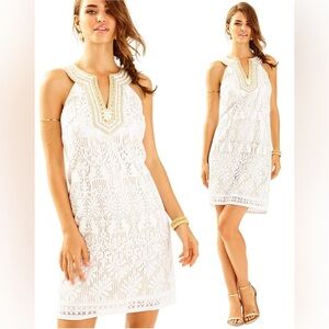 NWT Lilly Pulitzer White and Gold Calera Shift dress- size 2